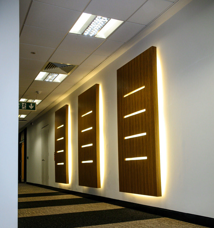 Lightboxes on wall
