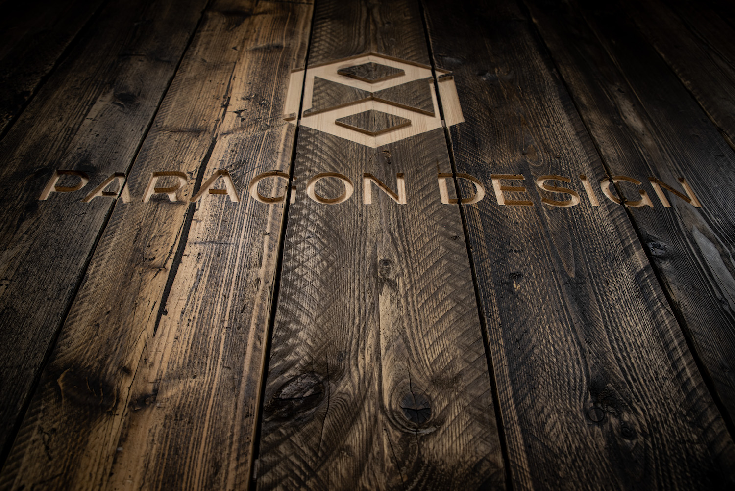 Paragon name on reclaimed timber